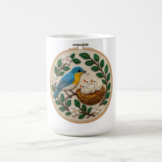 Beaded Bluebird Family Embroidery Hoop Art Kaffemugg