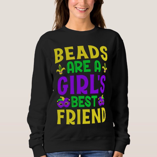 Beads Are A Girls Best Friend Mardi Gras T Shirt (Framsida)