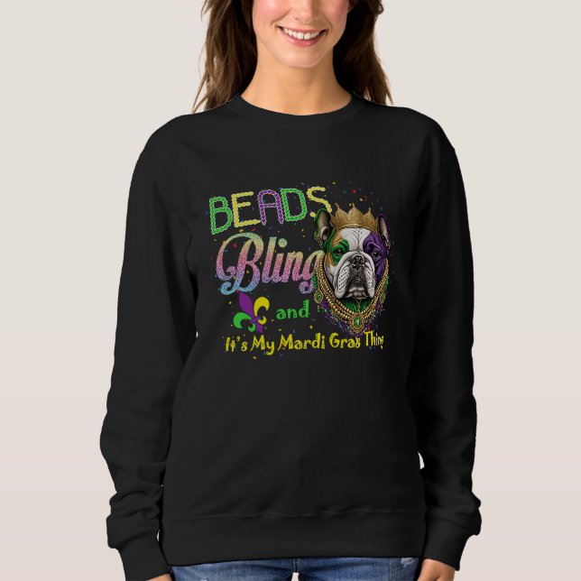 Beads Bling Bulldog Mardi Gras Thing Carnival Masq T Shirt (Framsida)