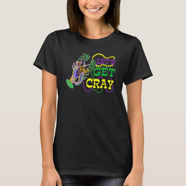 Beads Bling Let's Get Cray Dabbing Crawfish Mardi  T Shirt (Framsida)