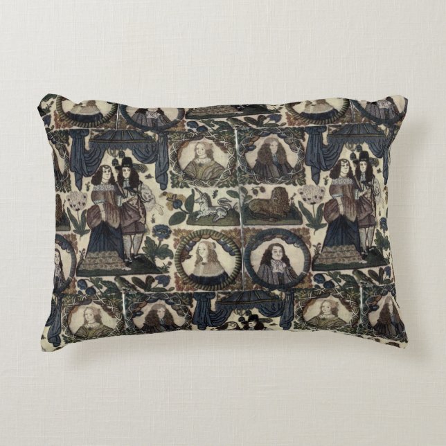 Beadwork Embroidery Charles II och hans drottning Prydnadskudde (Framsidan)