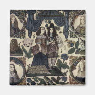 Beadwork Embroidery Charles II och Hans Queen Magnet