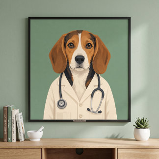 Beageldoktor som bär medicinsk rock och stetoskop poster