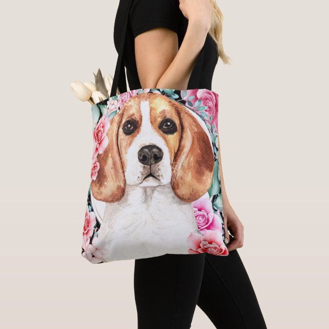 Beagelvattenfärg hund ro kranskonst tygkasse (Närbild)