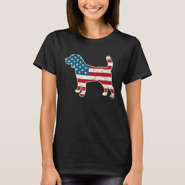 Beagle 4th of July Dog  Men Women USA American Fla T Shirt (Framsida)