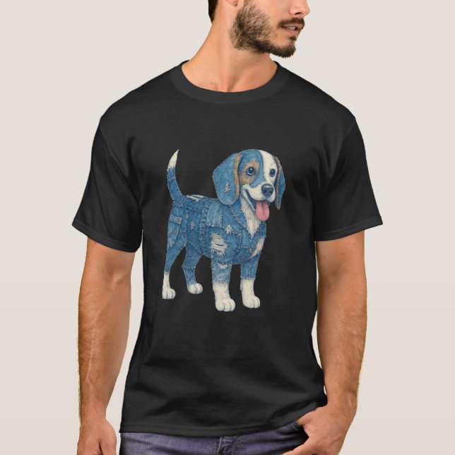 Beagle Älskare Denim Lapptäcke Beagle Mamma Beagle T Shirt (Framsida)