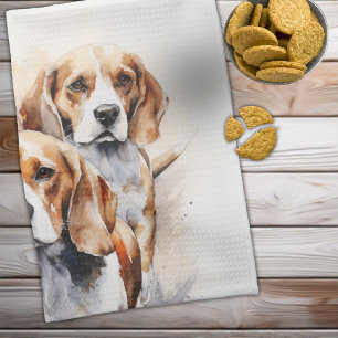 Beagle Älskare Watercolor Hund Art Kökshandduk