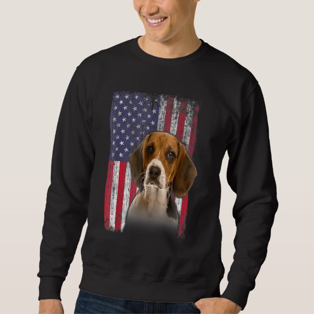 Beagle American USA flagga 4:e juli fjärde Hund Lång Ärmad Tröja (Framsida)