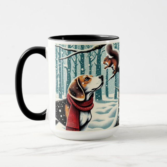 Beagle and Squirrel Christmas Coffee Mug Cup Mugg (Vänster)