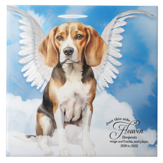 Beagle Angel Hund Personlig Pet Memorial Kakelplatta (Framsidan)
