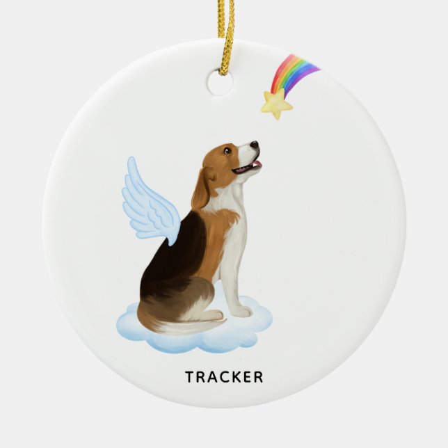 Beagle Angel Personlig Pet Hund Memorial Julgransprydnad Keramik (Framsidan)