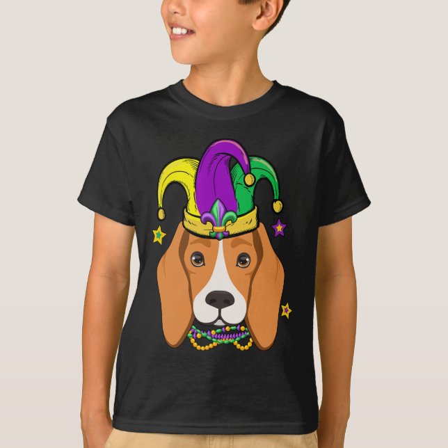 Beagle Ansikte Wearing Mardi Gras Pärlor Jester Ha T Shirt (Framsida)