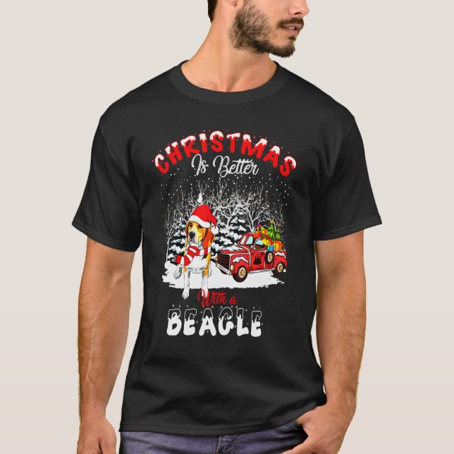 Beagle är bättre Hund Light Träd Julafton T Shirt (Framsida)