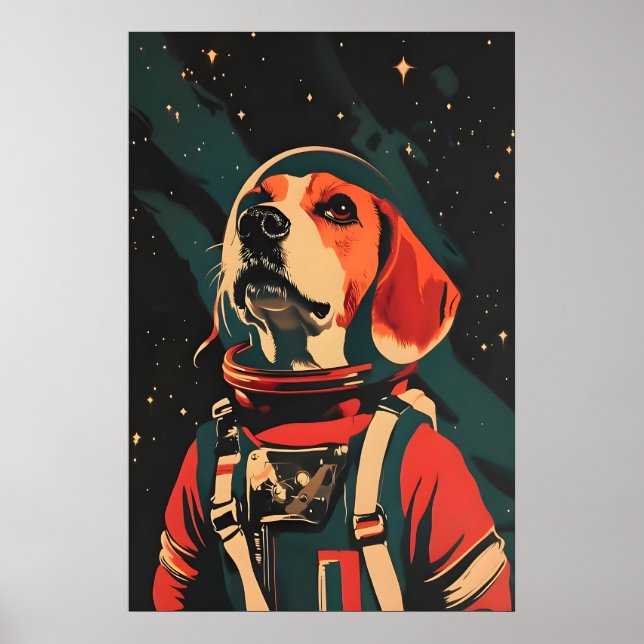 Beagle Astronaut Poster, Beagle Retro Print Poster (Framsidan)