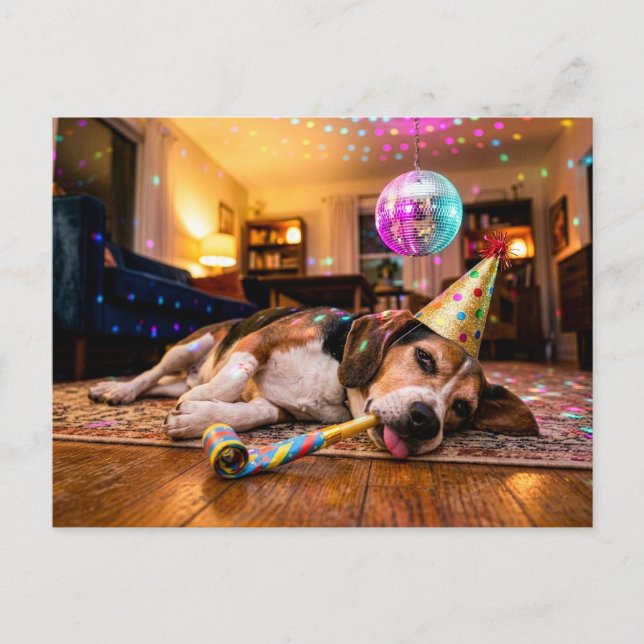 Beagle baksmälla efter nyårsfest vykort (Framsida)