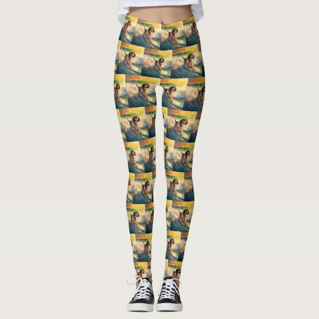 Beagle Beach Surfing Målning Leggings (Framsida)