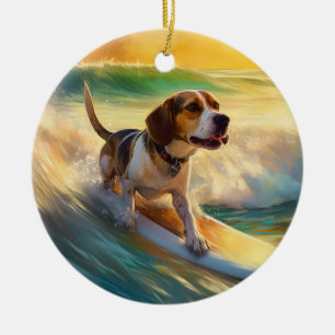 Beagle Beach Surfning Målning Julgransprydnad Keramik