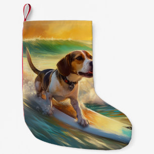 Beagle Beach Surfning Målning Liten Julstrumpa
