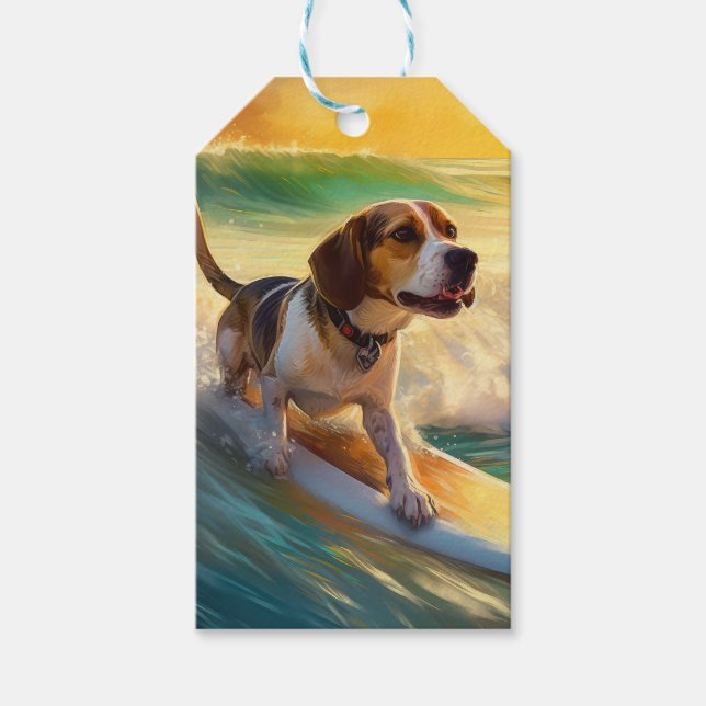 Beagle Beach Surfning Målning Presentetikett (Framsidan)