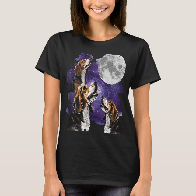 Beagle Beagle Howling vid Måne Beagle T Shirt (Framsida)