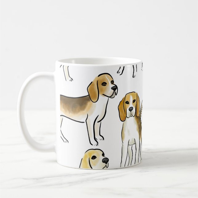 Beagle Beauty: Watercolor Hund Mönster Kaffemugg (Vänster)