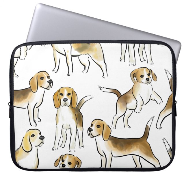 Beagle Beauty: Watercolor Hund Mönster Laptop Fodral (Framsidan)