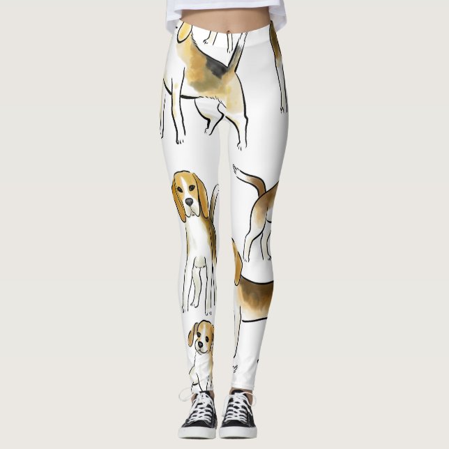 Beagle Beauty: Watercolor Hund Mönster Leggings (Framsida)