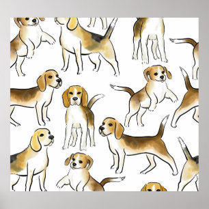 Beagle Beauty: Watercolor Hund Mönster Poster