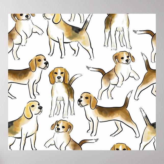 Beagle Beauty: Watercolor Hund Mönster Poster (Framsidan)