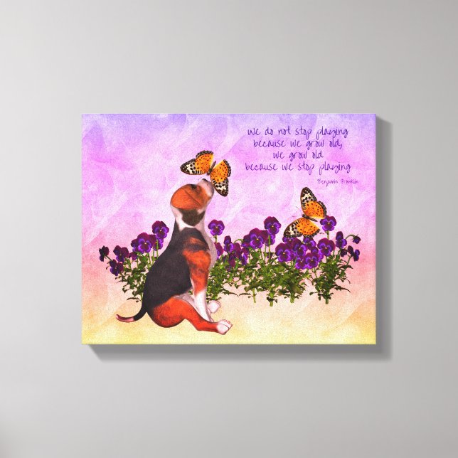Beagle Butterflies Flower Inspirational Life Quote Canvastryck (Framsida)