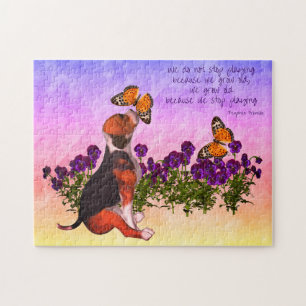 Beagle Butterflies Flowers Inspirational Age Citat Pussel
