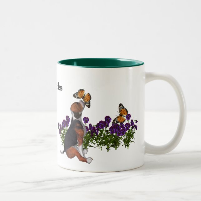Beagle Butterflies Pansies Cute Hund Två-Tonad Mugg (Höger)