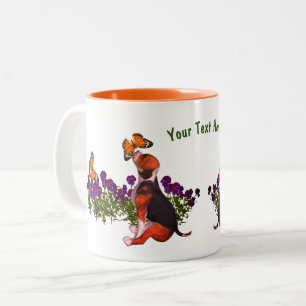 Beagle Butterflies Pansies Cute Personlig Två-Tonad Mugg