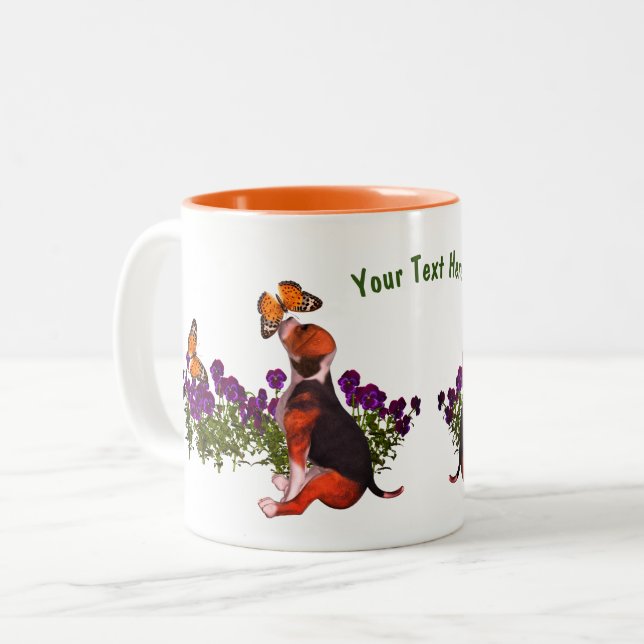 Beagle Butterflies Pansies Cute Personlig Två-Tonad Mugg (Framsida vänster)