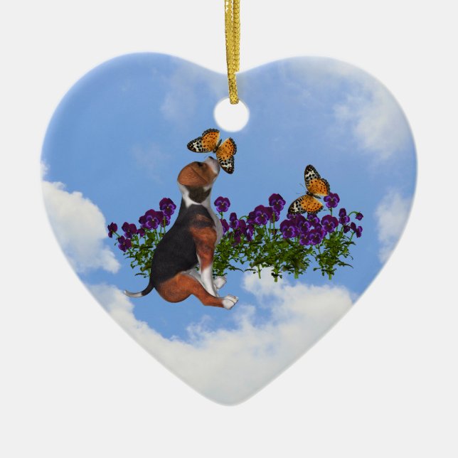 Beagle Butterflies Violets Hund Ornament (Framsidan)