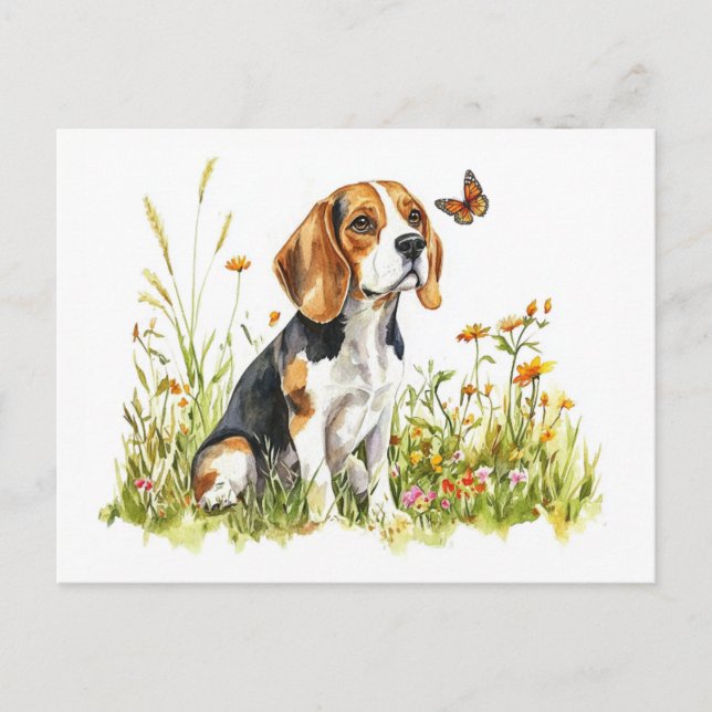 Beagle & Butterfly - Vykort (Framsida)