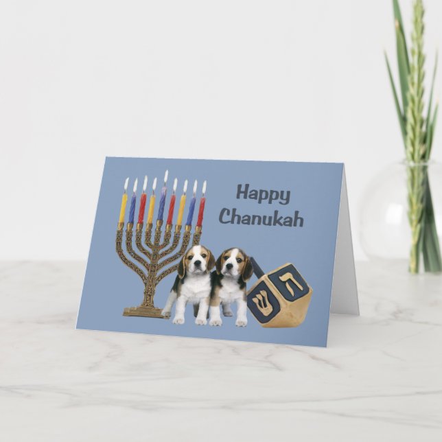 Beagle Chanukah Card Menorah Dreidel1 Helgkort (Framsida)