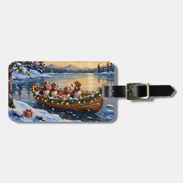 Beagle Christmas Boat Holiday Bagagebricka (Horisontell Framsida)