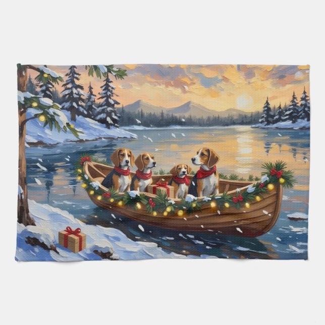 Beagle Christmas Boat Holiday Kökshandduk (Horisontell)