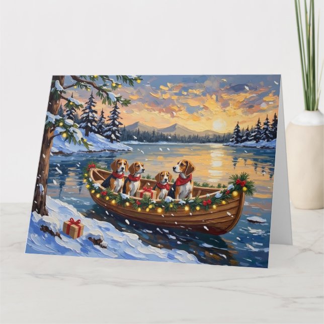 Beagle Christmas Boat Holiday Kort (Framsida)