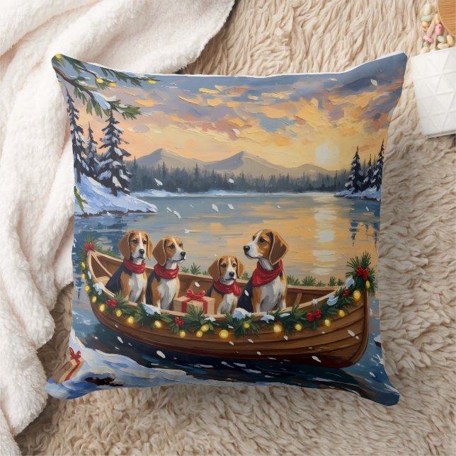Beagle Christmas Boat Holiday Kudde (Filt)