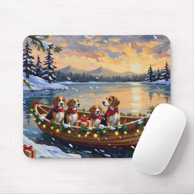 Beagle Christmas Boat Holiday Musmatta (Med mus)