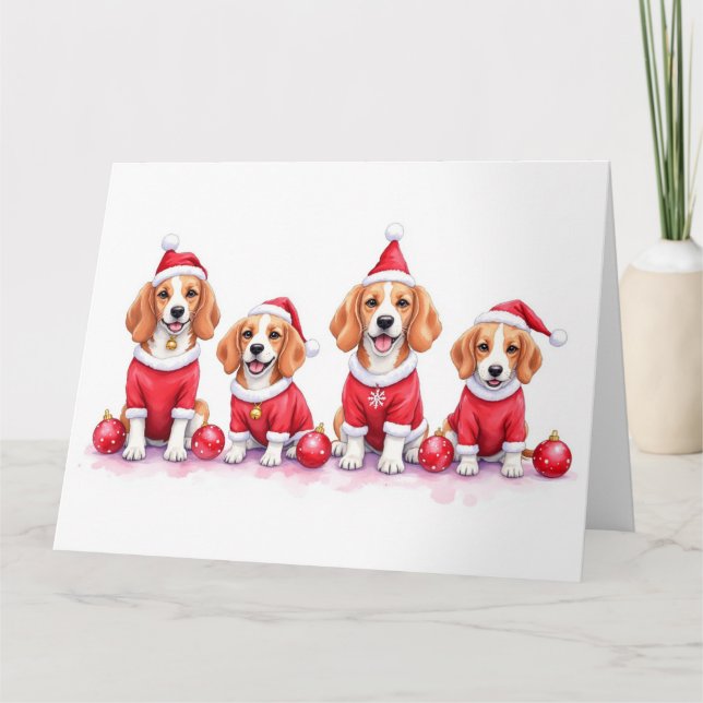 Beagle Christmas Dress Santa Hat Kort (Framsida)
