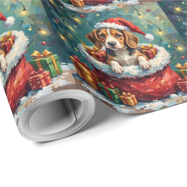 Beagle Christmas Santa Bag Adventure Presentpapper (Rulle Hörn)