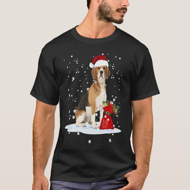 Beagle Christmas  Santa Hat Animal  Kids T Shirt (Framsida)