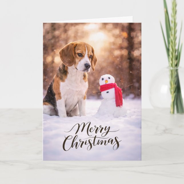 Beagle Christmas Snowman Card Helgkort (Framsida)