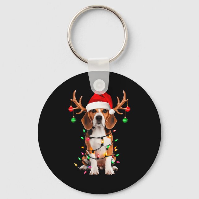 Beagle Christmas Tree Shirt Beagle Santa Hat Lover Nyckelring (Framsida)