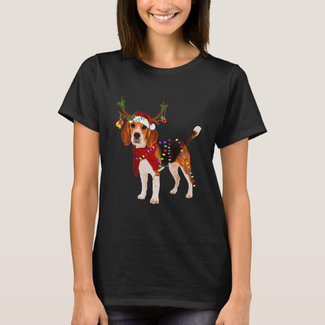 Beagle Christmas Uglyer Reindeer Light T Shirt (Framsida)