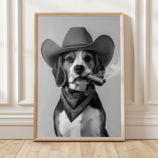 Beagle Cowboy Väggkonst, Västerländsk Tryck, Svart Poster
