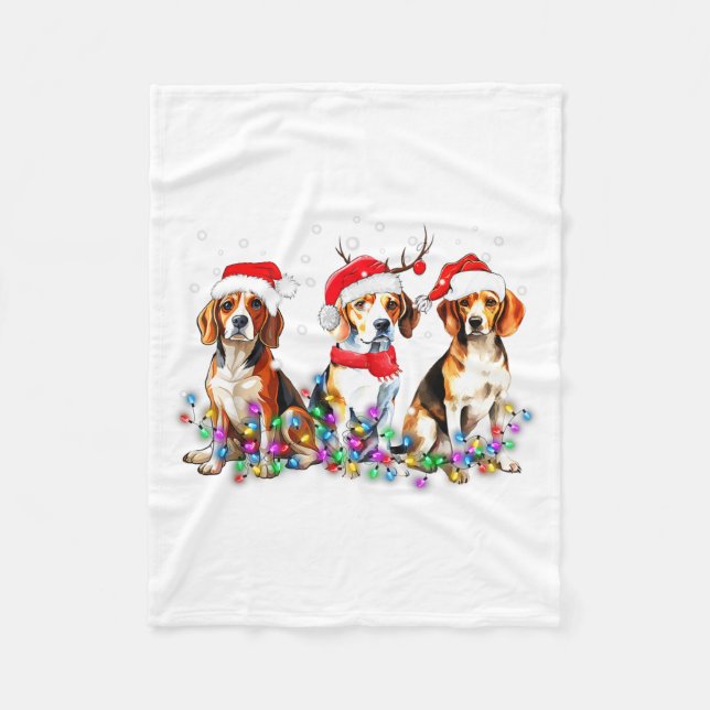 Beagle Dog Christmas Lights Cute Pet Matching Fami Fleecefilt (Framsidan)